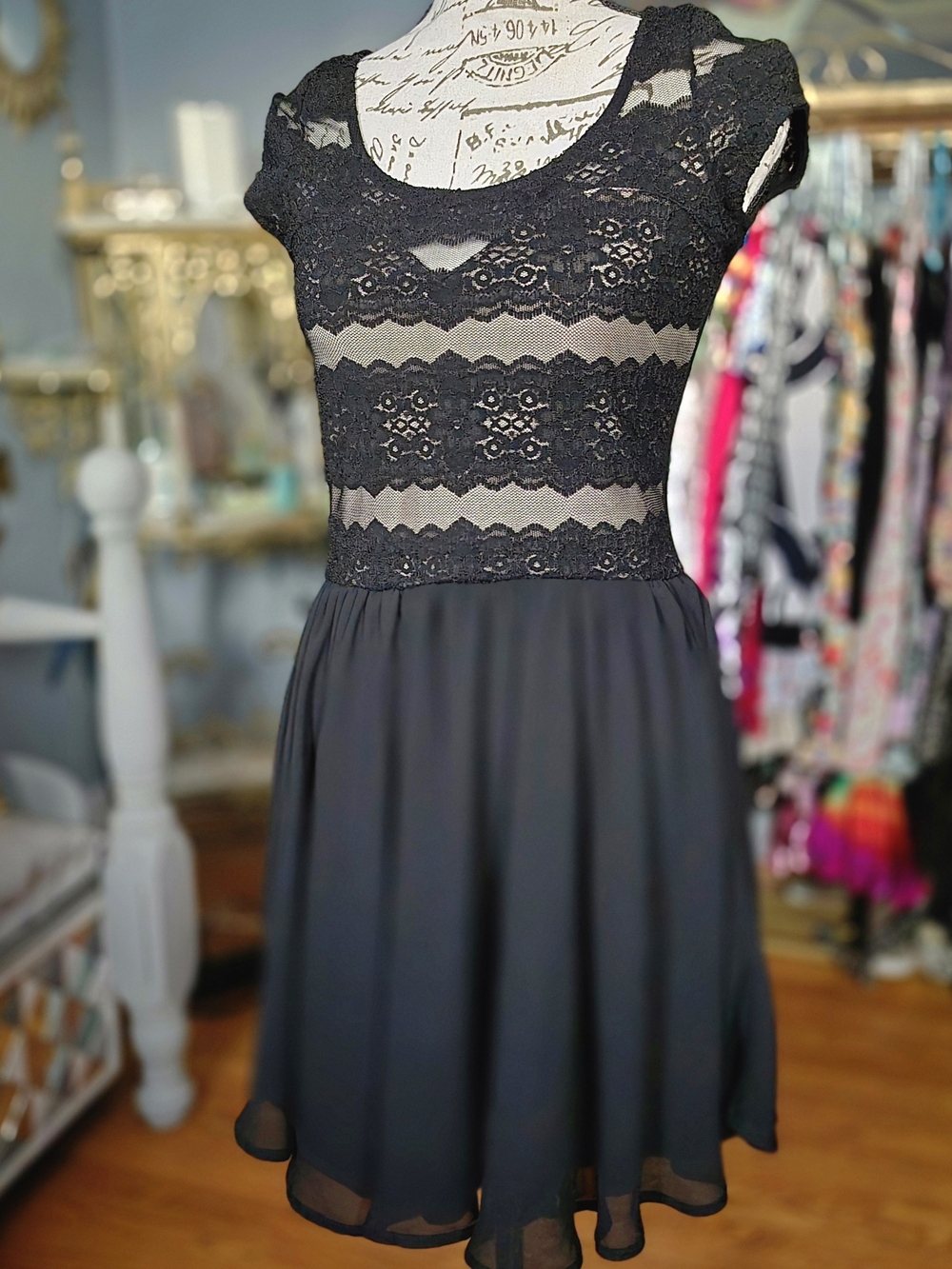 easel Whimsigoth Skater Black Lace Bodice Mini Dress